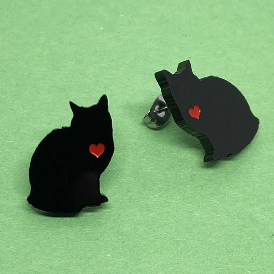 Boucles d'oreilles chat coeur noir - Rien ne se perd, tout se crée