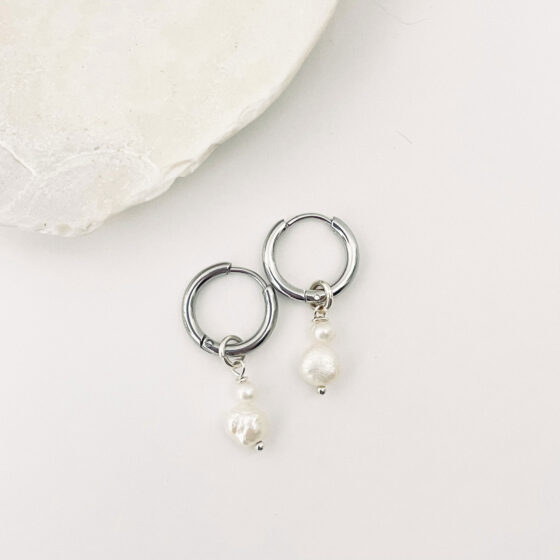 Boucles d'oreilles dormeuse double perle Argent