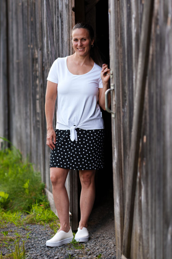 Black and white polka dot ''dancehall'' skirt