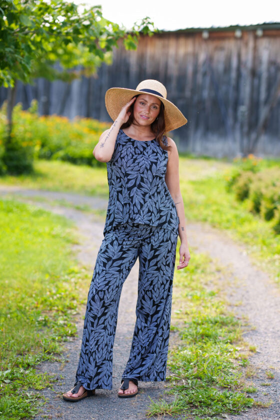 Camisole swing Feuillage noir et blanc