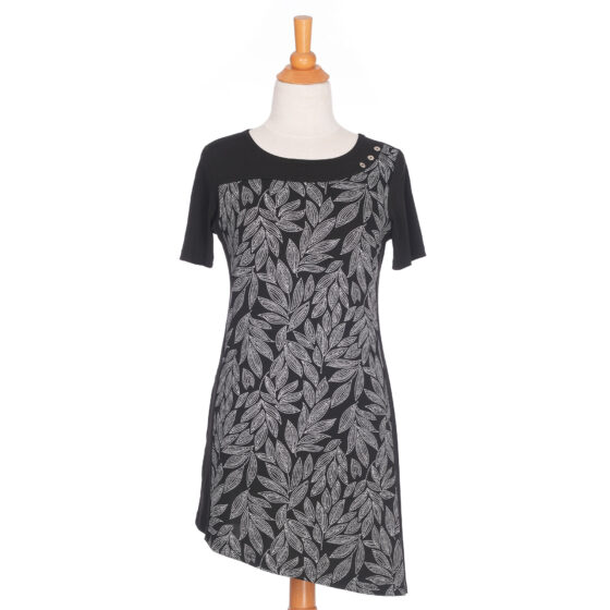 Black and white leaves ''java'' tunic