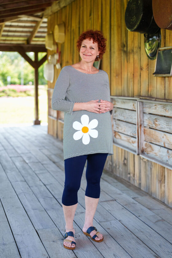 Navy blue and white striped ''zumba'' tunic