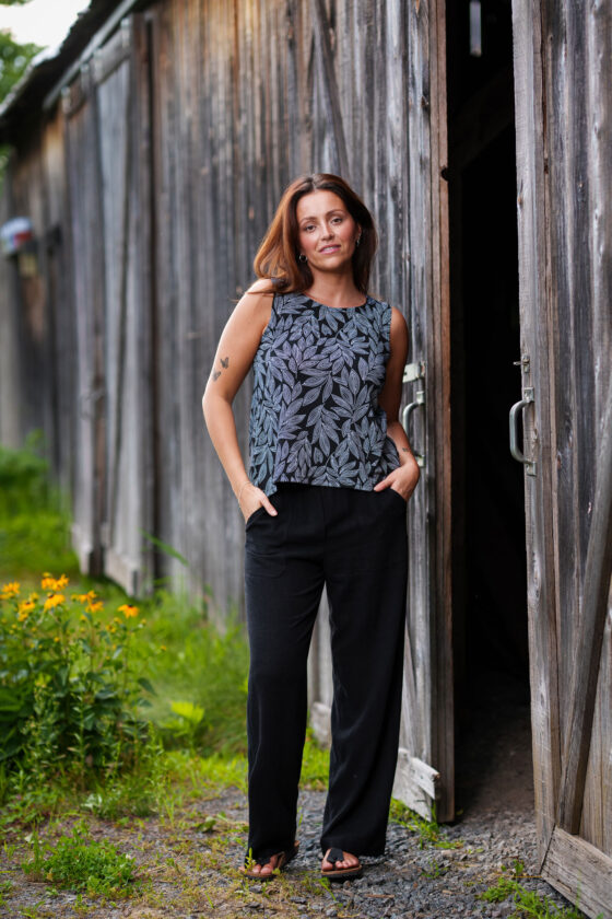 Camisole swing Feuillage noir et blanc