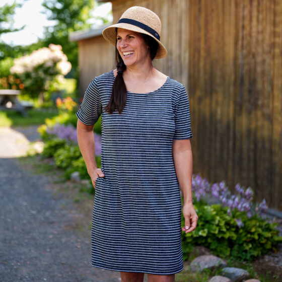 Grey and white striped ''boogie'' dress