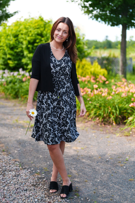 Robe mambo Petites fleurs noir et blanc