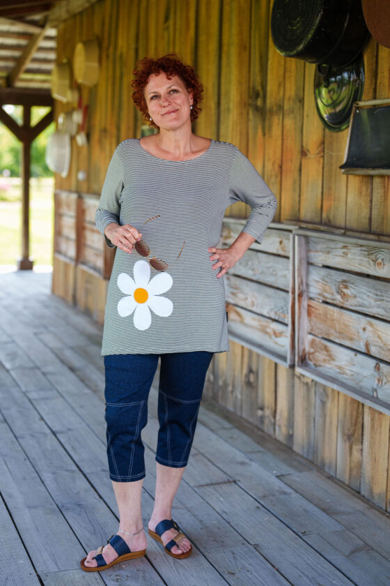 Navy blue and white striped ''zumba'' tunic