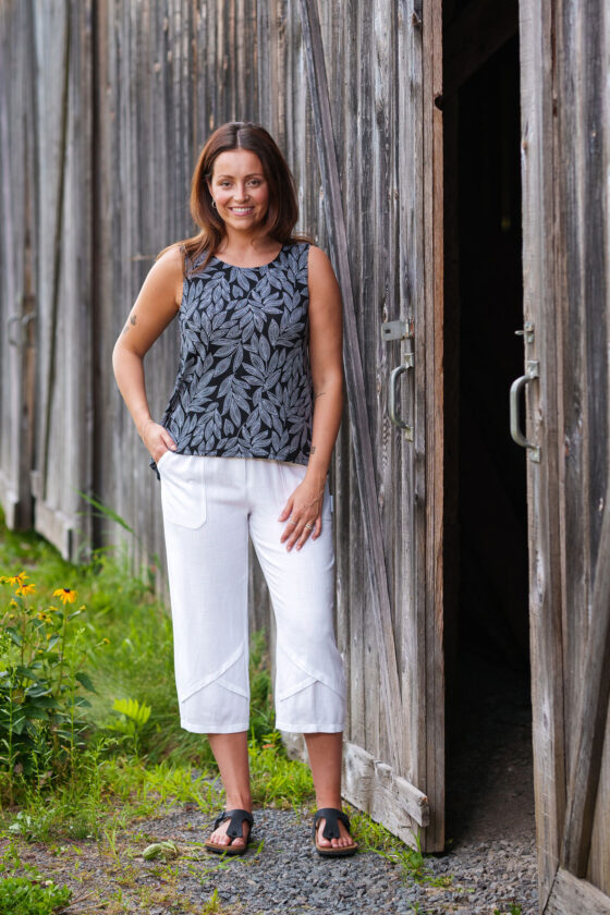 Camisole swing Feuillage noir et blanc