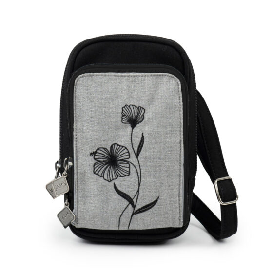 Sac à bandoulière fleurs délicates Gris